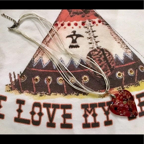 RED HEART MURANO GLASS NECKLACE ARTISAN MILLEFIORI - Picture 6 of 8